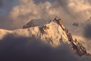 Aiguille du Midi near Chamonix, France in Clouds