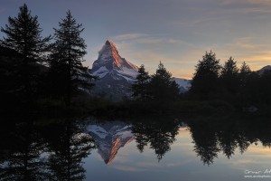 Matterhorn reflected in Grindjisee near Zermatt Switzerland