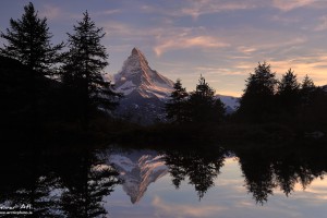 Matterhorn reflected in Grindjisee near Zermatt Switzerland