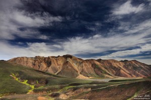Deep blue sky over Austurbarmur near Landmannalaugar.