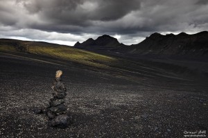 Dark clouds and dark landscape near Vallargjá.