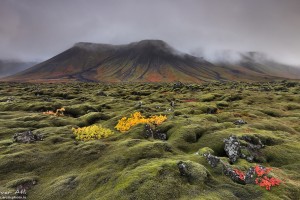 Cloudy Volcanic Mountains at Reykjanes