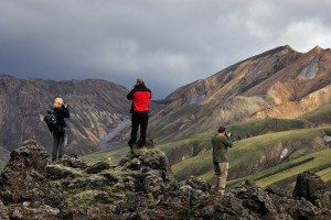 Alik, Martin and David shooting Landmannlaugar patterns from a vantage point.