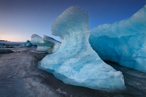 An Ice Formation resembling a wave on the frozen glacier lagoon.