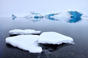 Snowy Jökulsárlón glacier lagoon, Iceland